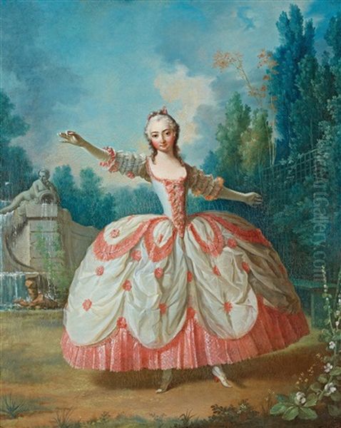 Portrait Of Barbara Campanini (1721-1799), Known As La Barbarina, Dancing In A Garden, Probably In Versailles by Jean-Philippe de la Roche