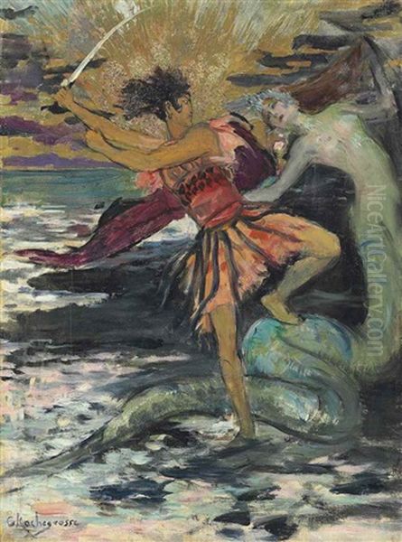 A Mermaid And A Warrior Oil Painting by Georges Antoine Rochegrosse