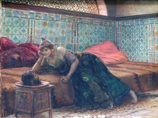 Salome Contemplant La Tete De Saint Jean Baptiste Oil Painting by Georges Antoine Rochegrosse