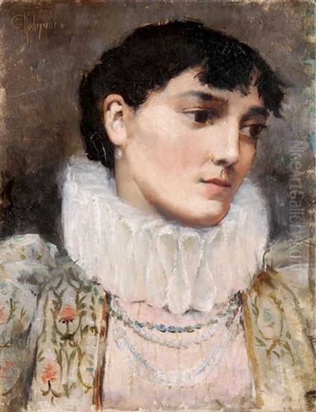 Portrait Einer Dame Mit Muhlradkragen Oil Painting by Georges Antoine Rochegrosse