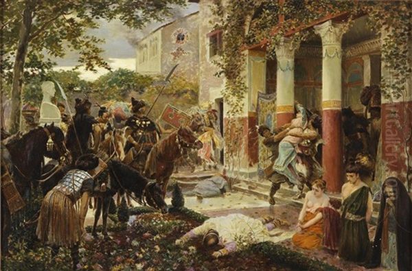 Pillage D'une Villa Gallo Romaine Par Les Tartares Oil Painting by Georges Antoine Rochegrosse