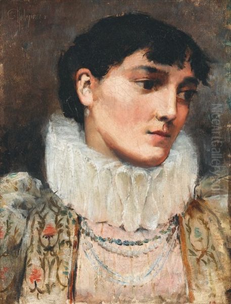 Portrat Einer Dame Mit Halskrause by Georges Antoine Rochegrosse