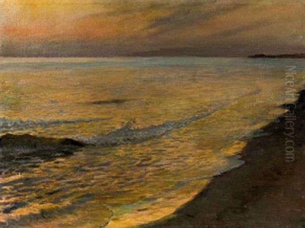 Coucher De Soleil En Bord De Mer Oil Painting by Georges Antoine Rochegrosse