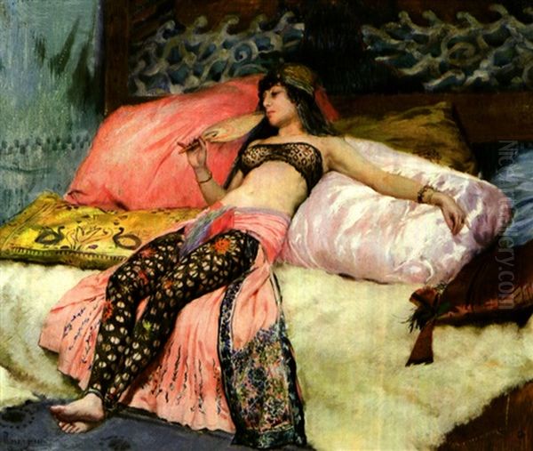 Sarah Bernardt Sur Le Sofa Oil Painting by Georges Antoine Rochegrosse