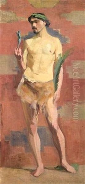 Homme Debout Avec Feuille De Palmier Oil Painting by Georges Antoine Rochegrosse