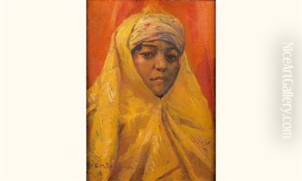 Portrait D'orientale Au Haik Rabattu Oil Painting by Georges Antoine Rochegrosse