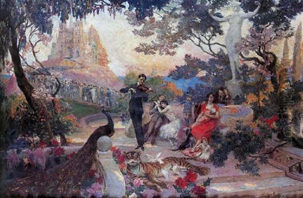 Scene De Parc Animee Oil Painting by Georges Antoine Rochegrosse