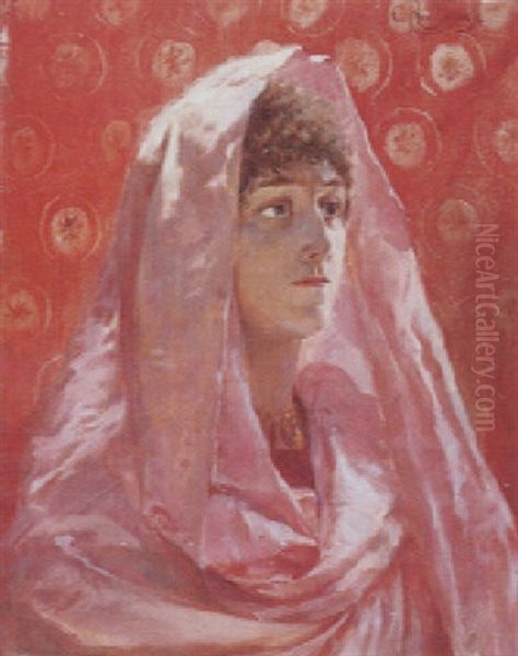 Byzantine Au Voile Rose Oil Painting by Georges Antoine Rochegrosse