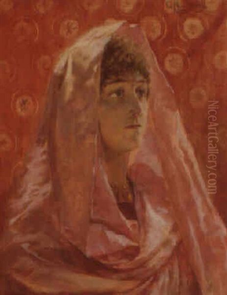 Femme Au Voile Rose Oil Painting by Georges Antoine Rochegrosse