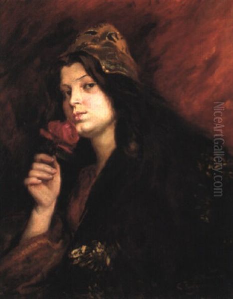 Jeune Femme Orientale A La Rose Oil Painting by Georges Antoine Rochegrosse