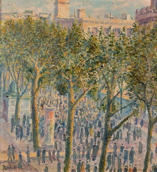 Las Ramblas Oil Painting by Juan Jose Rochelt Amann