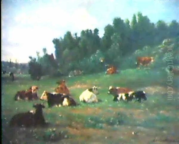 Weideszene Oil Painting by Emile Charles Julien de la Rochenoire