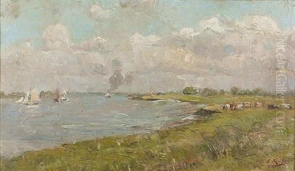 Sommerliche Uferpartie Mit Segelbooten Oil Painting by Ernest Rocher