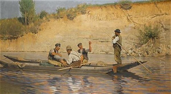 Boatmen At Rest Oil Painting by Carl Roechling