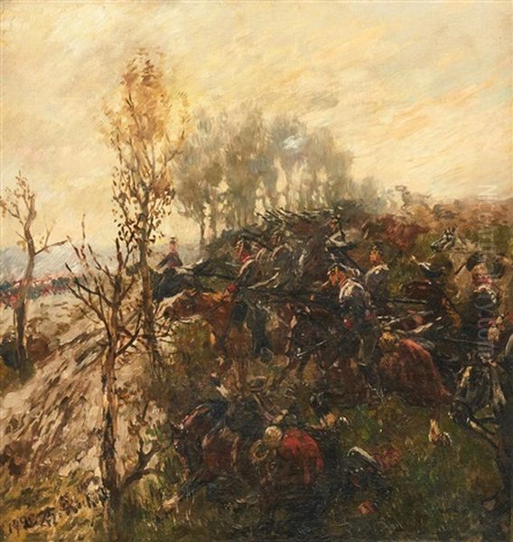 Attacking Cavalry Oil Painting by Theodor Rocholl