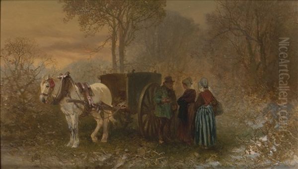 Figures Standing Next To A Carriage by Charles Rochussen