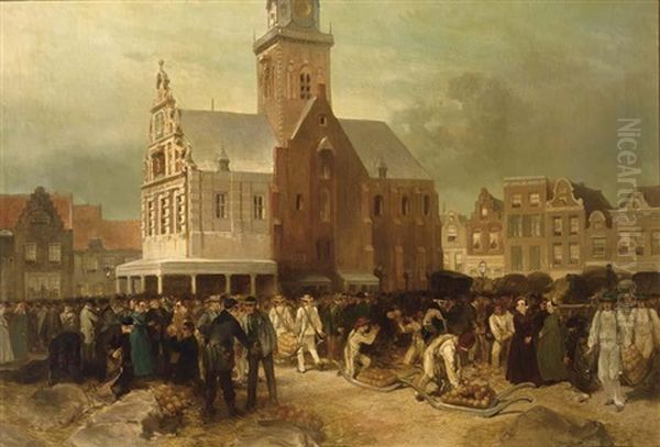 Waag En Kaasmarkt Te Alkmaar Oil Painting by Charles Rochussen