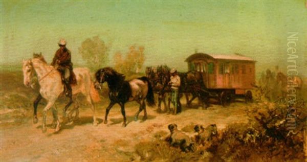 Travellers On A Country Road Oil Painting by Charles Rochussen