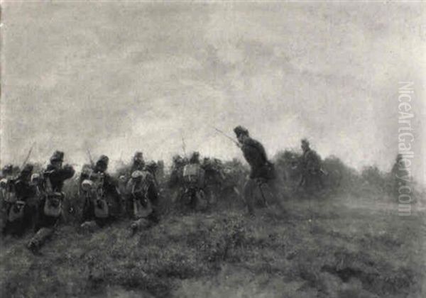 Infanterists In Full Action Oil Painting by Charles Rochussen