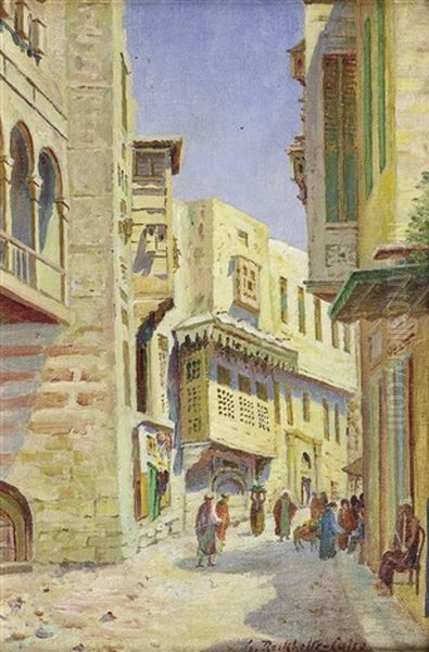 Menschenbelebte Gasse In Kairo Oil Painting by Gustav Rockholtz