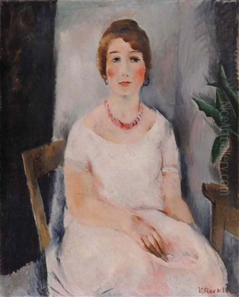 Portrait Of A Woman In A Pink Dress Oil Painting by Vera Rockline