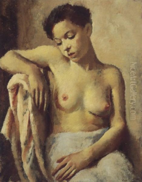 Nu Assis Accoude Oil Painting by Vera Rockline