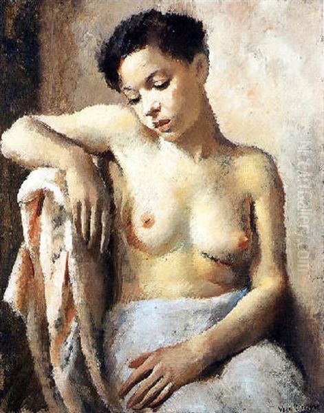 Femme Nue Assise Accoudee Oil Painting by Vera Rockline