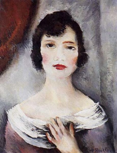 Autoportrait A La Robe Rose Oil Painting by Vera Rockline