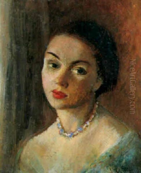 Portrait De Femme Au Collier De Perles Oil Painting by Vera Rockline