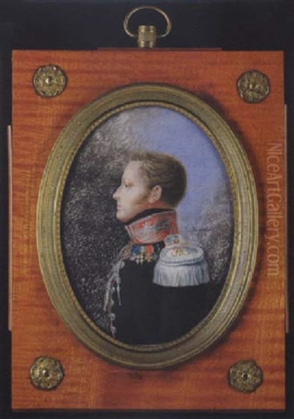 Portrait Of His Imperial Highness The Grand Duke Mikhail Pavlovich, Aged 24, Wearing Uniform, Black Coat With Red Pipping, Red Collar And Various Medals And Orders Oil Painting by Peter Ernst Rockstuhl