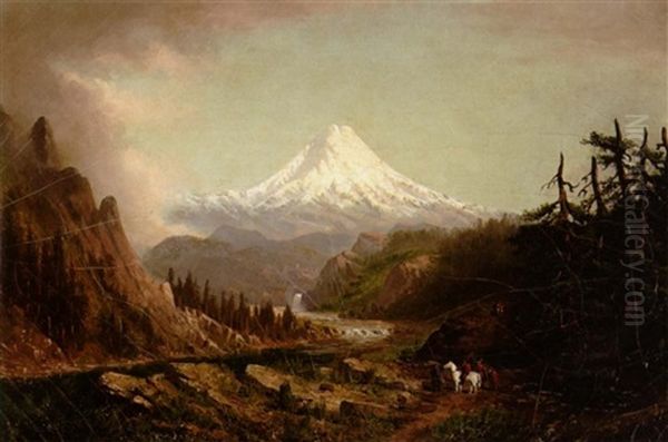 Mount Rainier From The Puyallup River Indian Trail Oil Painting by Cleveland Rockwell