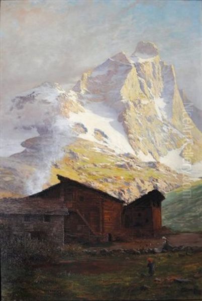 Le Cervin Depuis Breuil, Les Maisons De Saussure, 1910 Oil Painting by Leonardo Roda