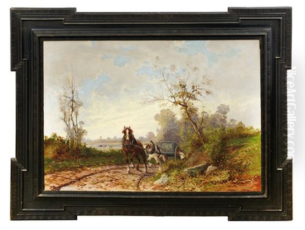 Paesaggio Con Figura E Cavalli Oil Painting by Leonardo Roda