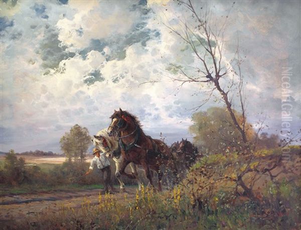 Paesaggio Con Figura E Cavalli by Leonardo Roda