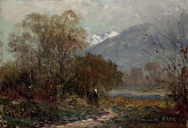 Paesaggio Con Contadine Oil Painting by Leonardo Roda