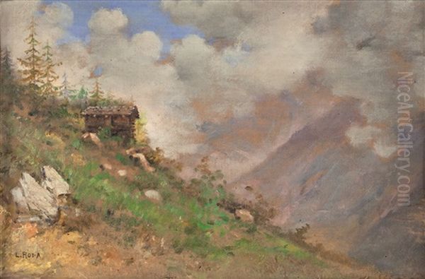 Baita In Montagna Ai Piedi Del Cervino Oil Painting by Leonardo Roda