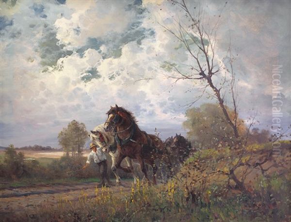 Paesaggio Con Figura E Cavalli Oil Painting by Leonardo Roda