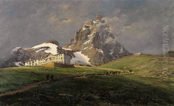 L'albergo Pirovano Sotto Il Cervino Oil Painting by Leonardo Roda