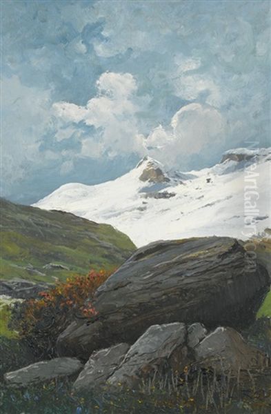 Sommerliche Gebirgspartie Mit Alpenrosen Oil Painting by Leonardo Roda