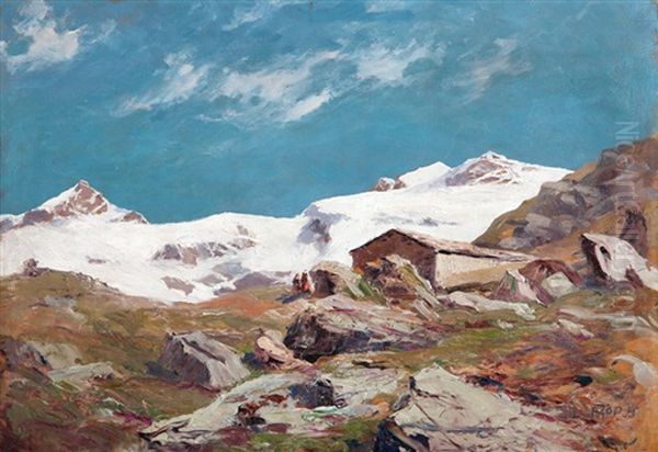 Paesaggio Montano Con Baita E Neve Oil Painting by Leonardo Roda