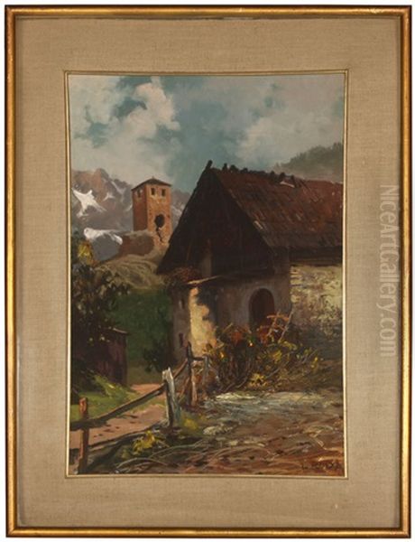 La Vecchia Di Bardonecchia, Village Scene In The Province Of Turin, Italy Oil Painting by Leonardo Roda