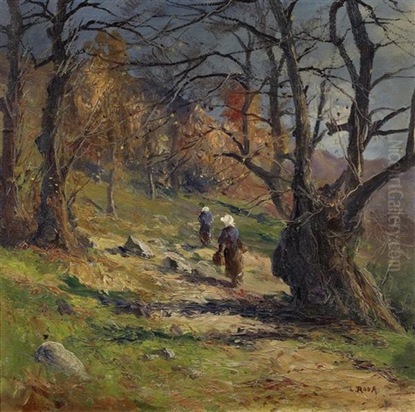 Bauerinnen Im Herbstwald Oil Painting by Leonardo Roda