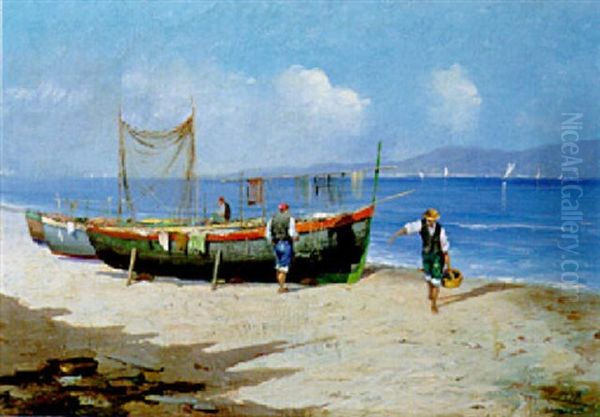 Pescatori A Riva Oil Painting by Leonardo Roda