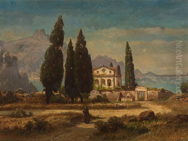 Italian Landscape Oil Painting by Carl Gustav Rodde