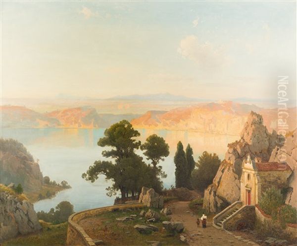 Blick Auf Den Lago Di Nemi Oil Painting by Carl Gustav Rodde