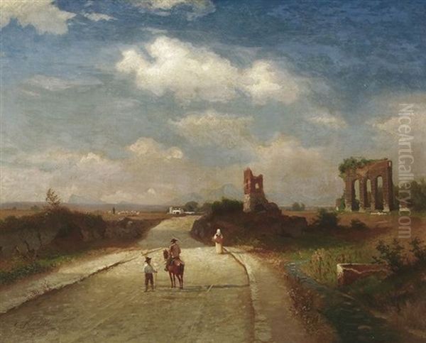 Reisende Auf Feldweg In Weiter Campagnalandschaft Oil Painting by Carl Gustav Rodde