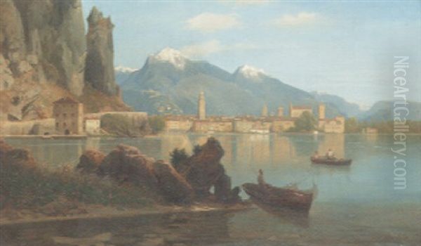 Riva On Lake Garda Oil Painting by Carl Gustav Rodde