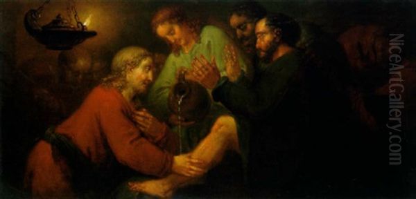 Christus Wascht Die Fuse Seiner Junger Oil Painting by Bernhard (Christian Bernhard) Rode