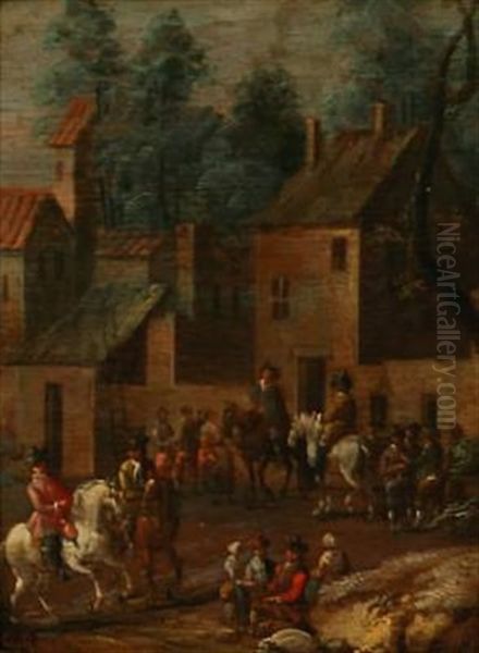 People Gathering In A Town Oil Painting by Gottfried Hendrik Rode