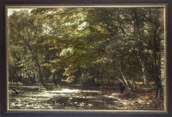 Grose, Impressionistische Waldlandschaft Mit Angler Oil Painting by Carl Rodeck